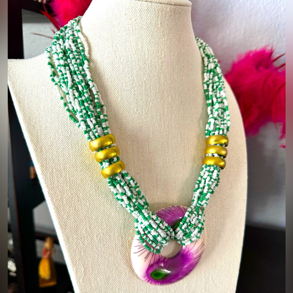 Artisan Nepal Peacock Beaded Necklace - Picture 4 of 8